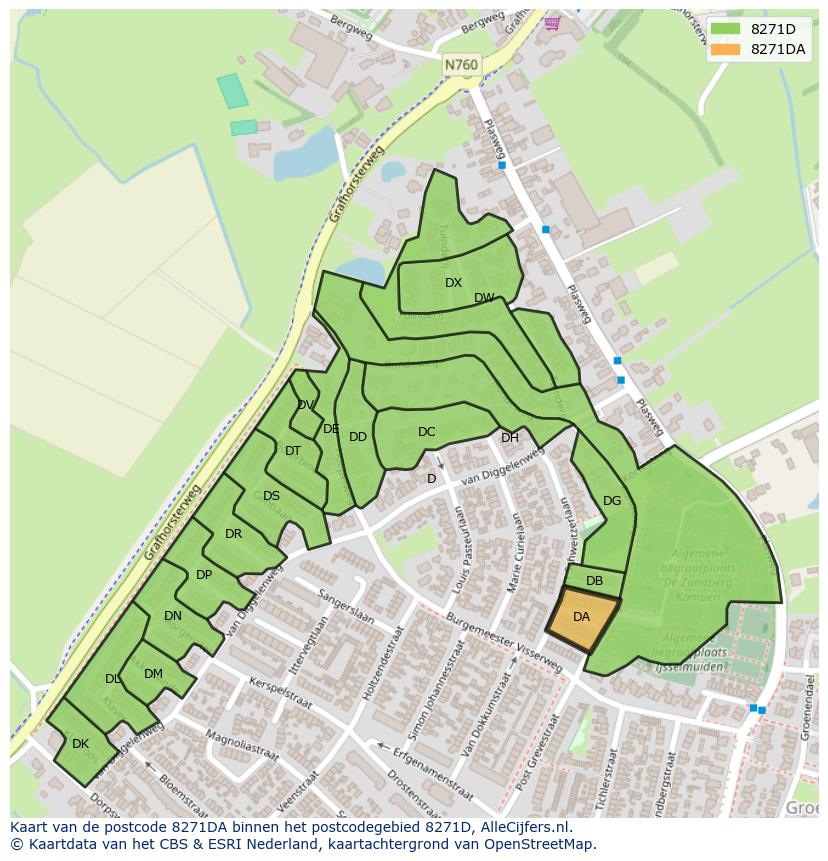 Afbeelding van het postcodegebied 8271 DA op de kaart.