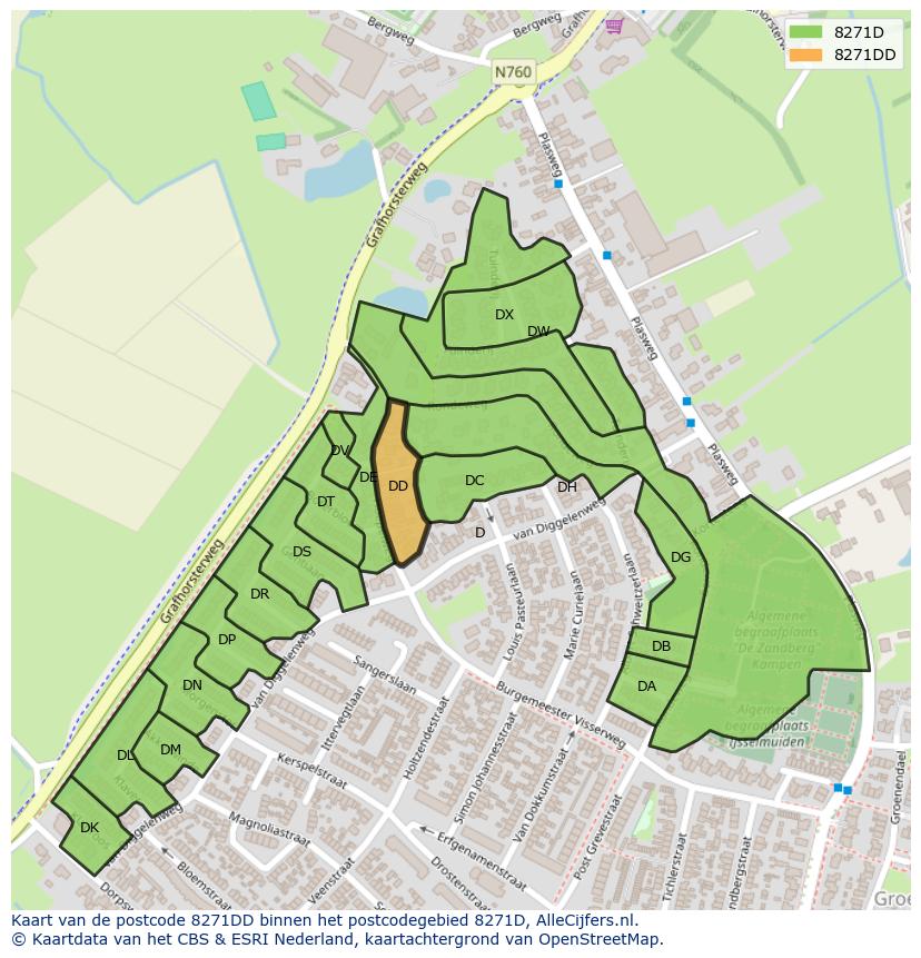 Afbeelding van het postcodegebied 8271 DD op de kaart.