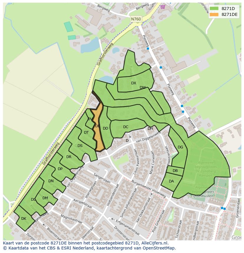 Afbeelding van het postcodegebied 8271 DE op de kaart.