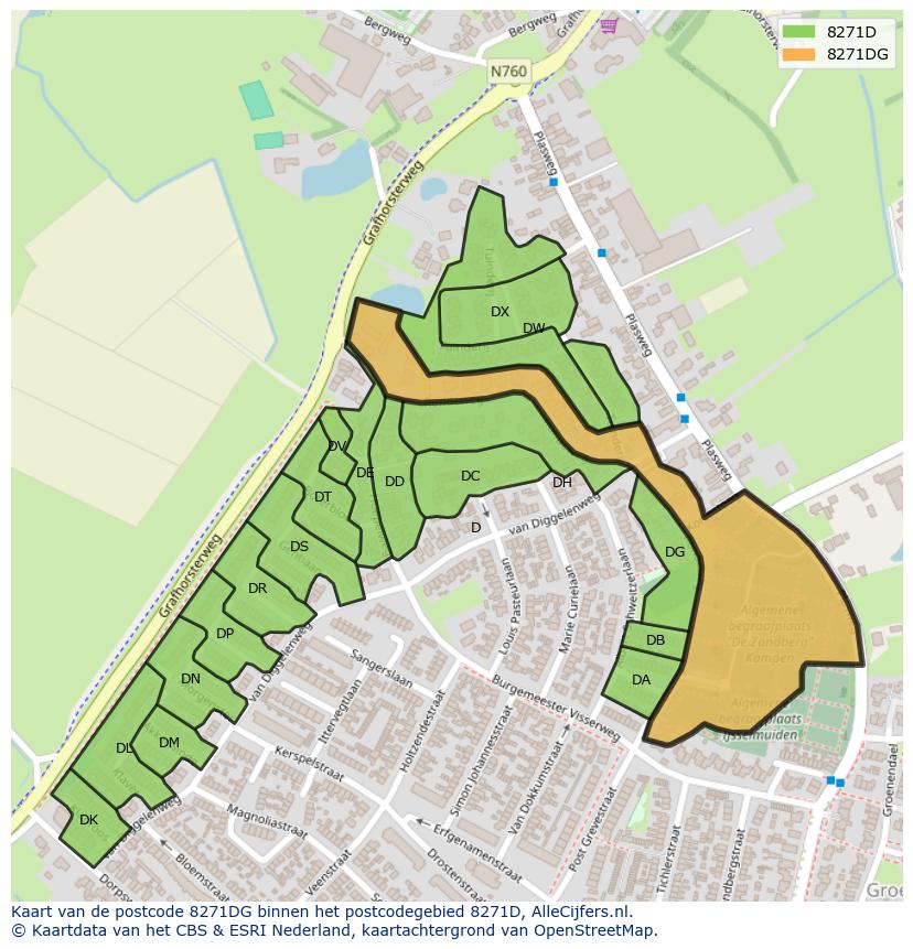 Afbeelding van het postcodegebied 8271 DG op de kaart.