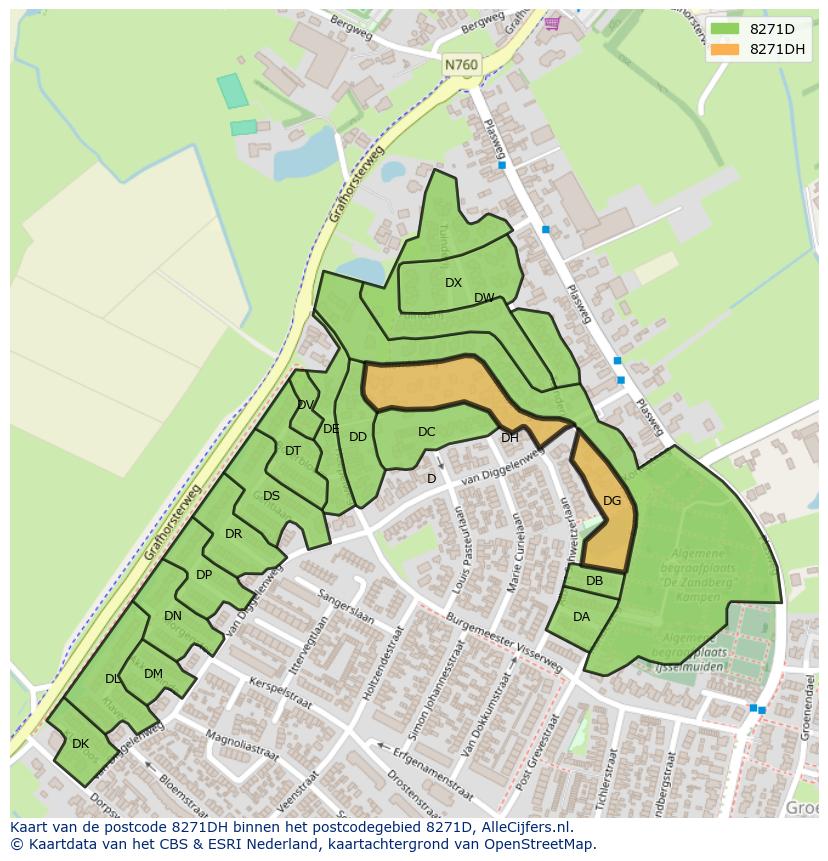 Afbeelding van het postcodegebied 8271 DH op de kaart.