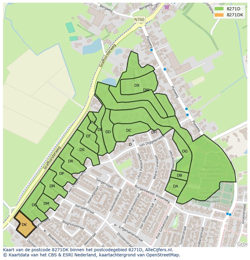 Afbeelding van het postcodegebied 8271 DK op de kaart.