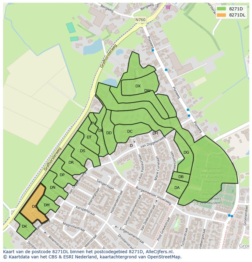 Afbeelding van het postcodegebied 8271 DL op de kaart.