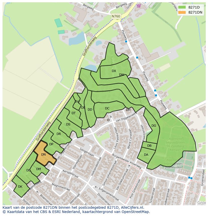 Afbeelding van het postcodegebied 8271 DN op de kaart.