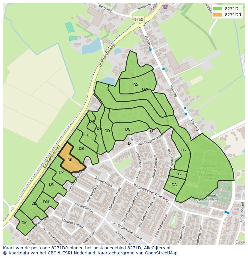 Afbeelding van het postcodegebied 8271 DR op de kaart.