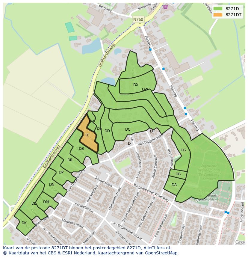 Afbeelding van het postcodegebied 8271 DT op de kaart.