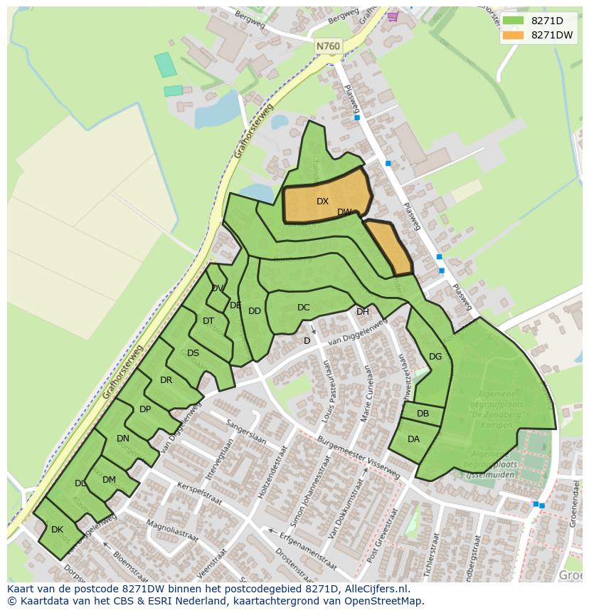 Afbeelding van het postcodegebied 8271 DW op de kaart.