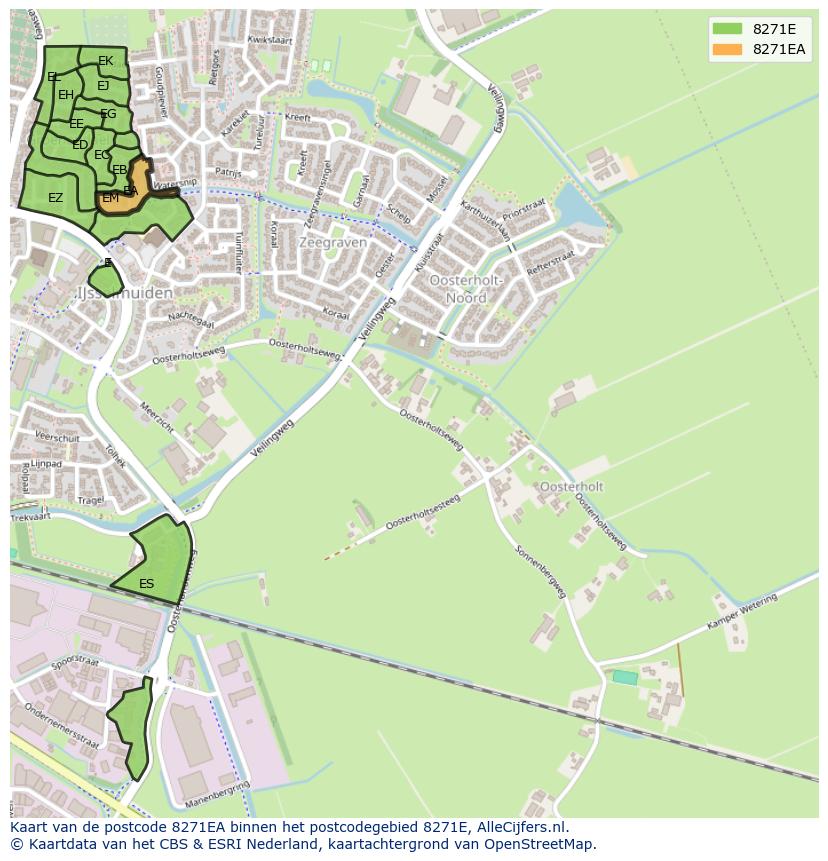 Afbeelding van het postcodegebied 8271 EA op de kaart.
