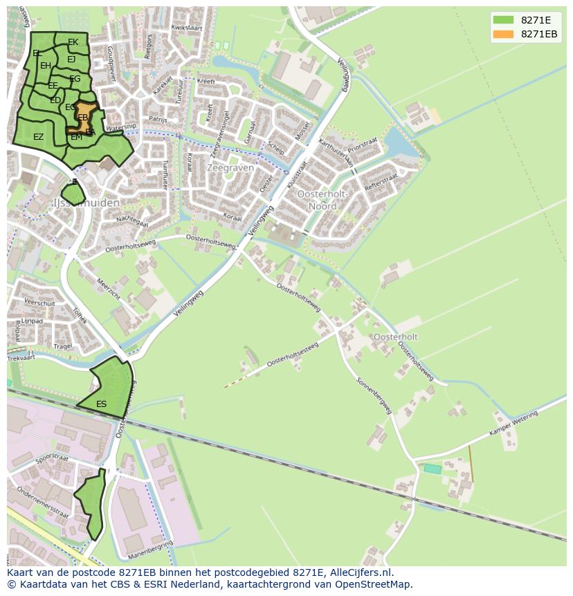 Afbeelding van het postcodegebied 8271 EB op de kaart.