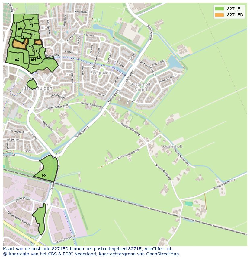 Afbeelding van het postcodegebied 8271 ED op de kaart.