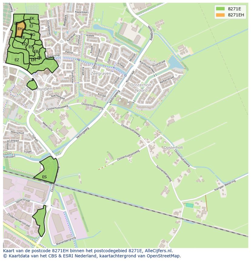 Afbeelding van het postcodegebied 8271 EH op de kaart.