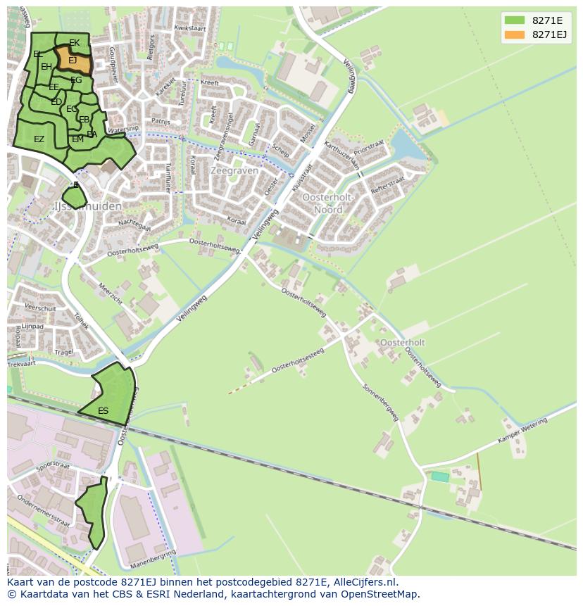Afbeelding van het postcodegebied 8271 EJ op de kaart.