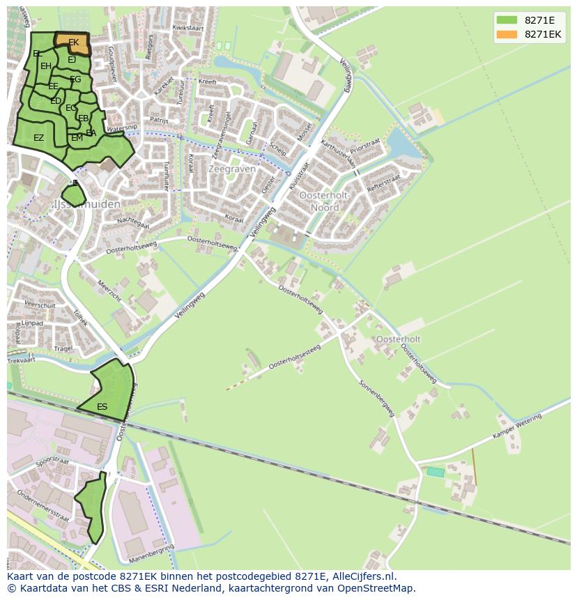 Afbeelding van het postcodegebied 8271 EK op de kaart.