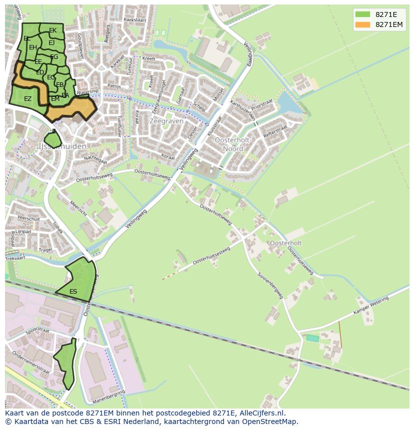 Afbeelding van het postcodegebied 8271 EM op de kaart.