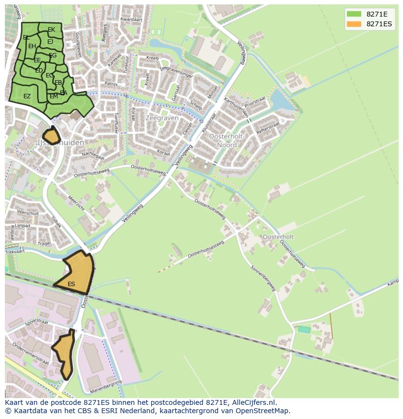 Afbeelding van het postcodegebied 8271 ES op de kaart.