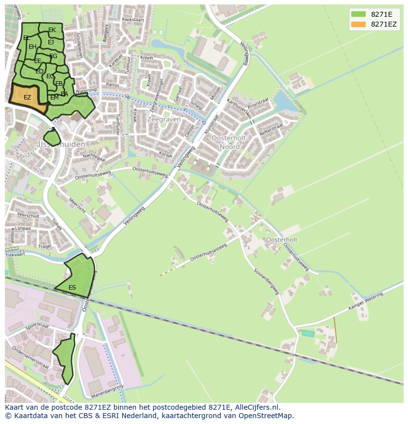 Afbeelding van het postcodegebied 8271 EZ op de kaart.