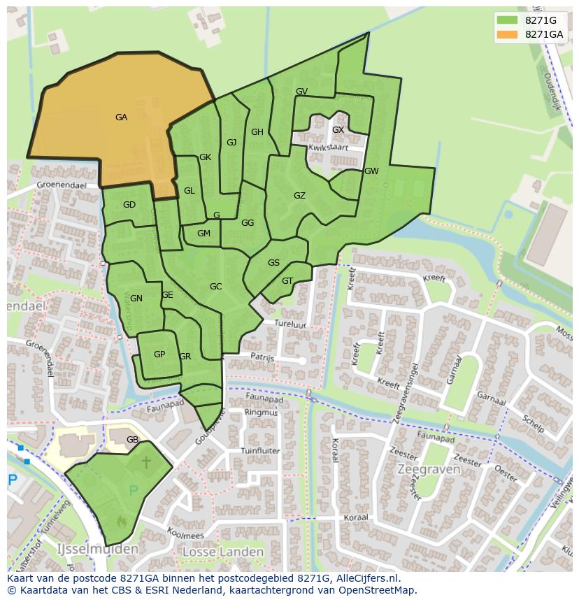 Afbeelding van het postcodegebied 8271 GA op de kaart.