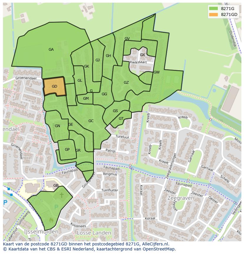 Afbeelding van het postcodegebied 8271 GD op de kaart.