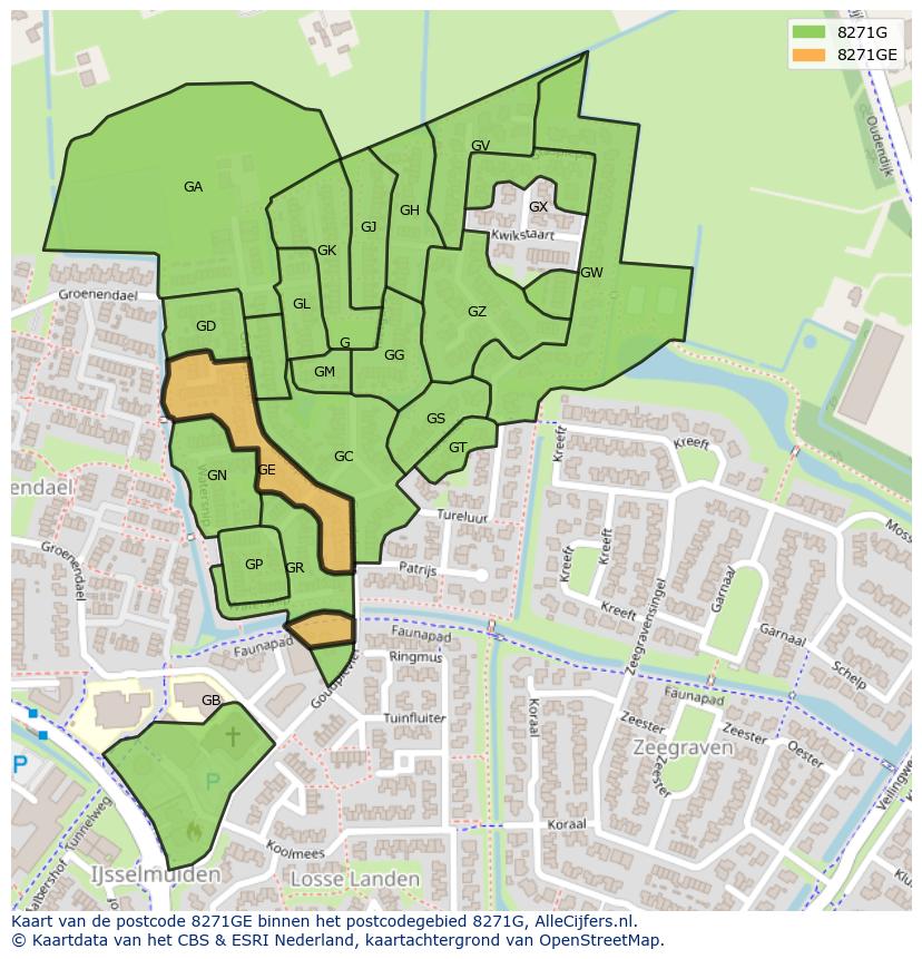 Afbeelding van het postcodegebied 8271 GE op de kaart.