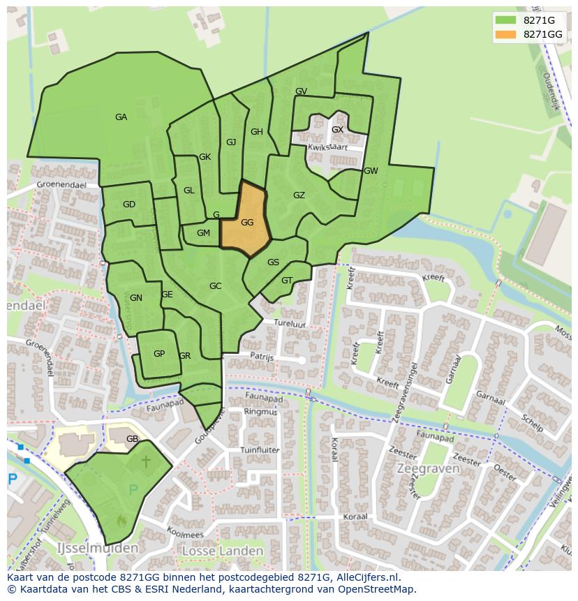 Afbeelding van het postcodegebied 8271 GG op de kaart.