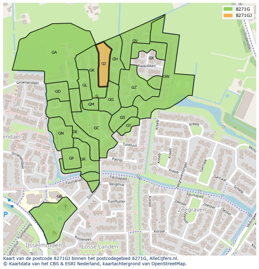 Afbeelding van het postcodegebied 8271 GJ op de kaart.