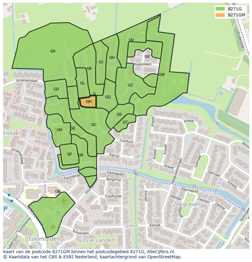 Afbeelding van het postcodegebied 8271 GM op de kaart.