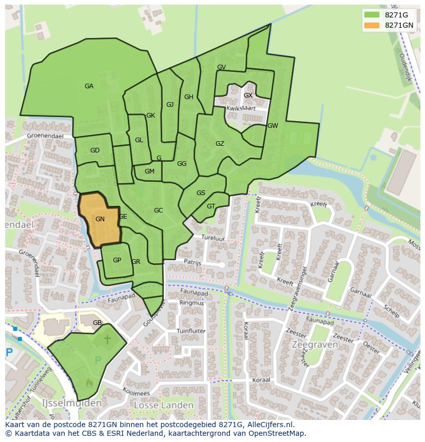 Afbeelding van het postcodegebied 8271 GN op de kaart.