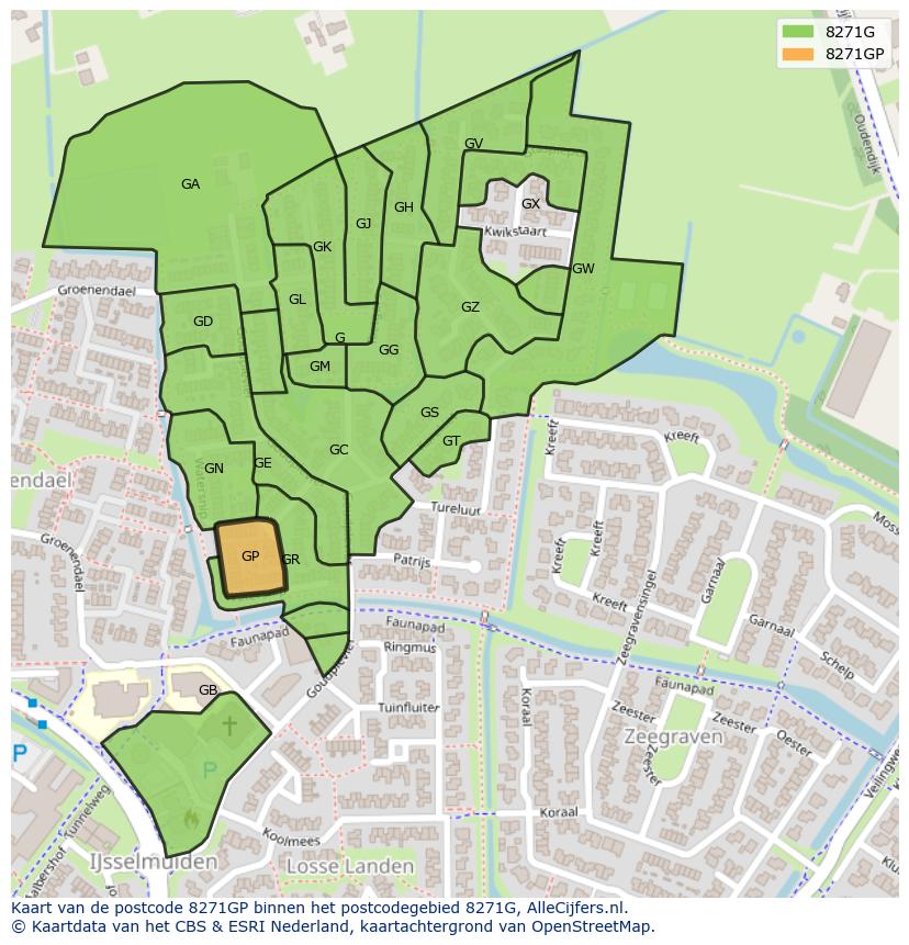 Afbeelding van het postcodegebied 8271 GP op de kaart.