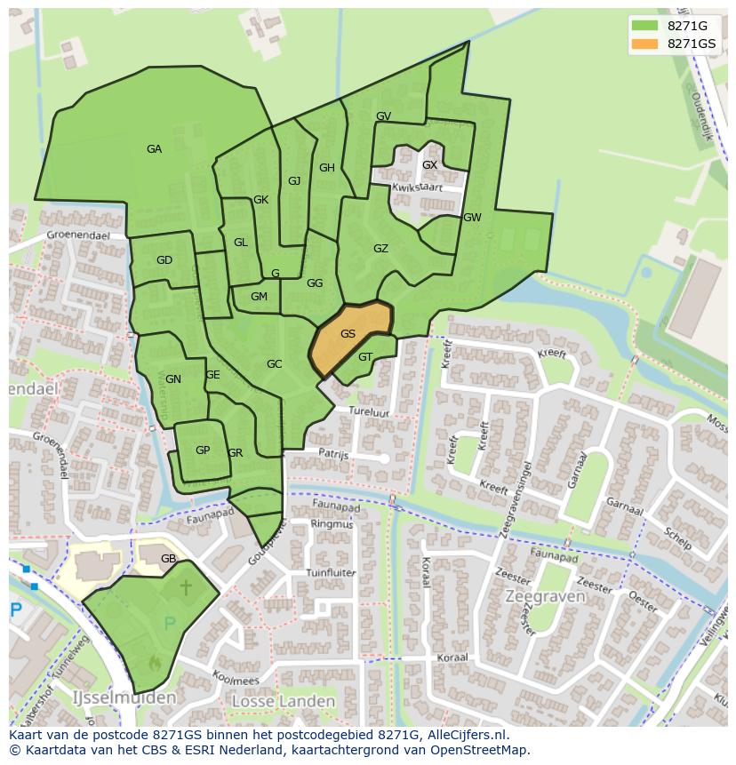 Afbeelding van het postcodegebied 8271 GS op de kaart.