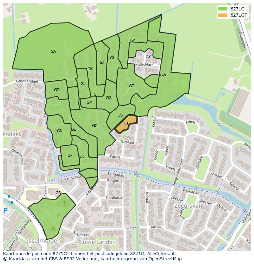 Afbeelding van het postcodegebied 8271 GT op de kaart.