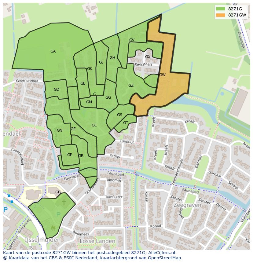Afbeelding van het postcodegebied 8271 GW op de kaart.