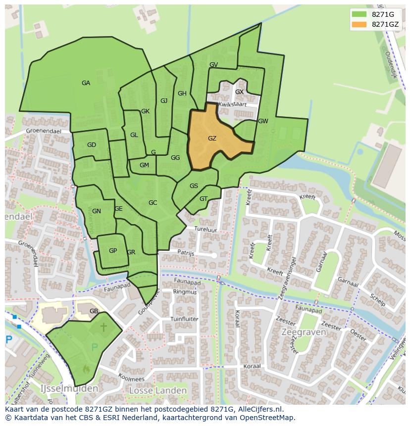 Afbeelding van het postcodegebied 8271 GZ op de kaart.