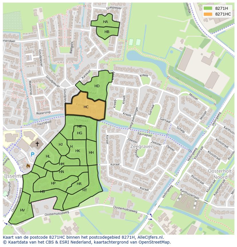 Afbeelding van het postcodegebied 8271 HC op de kaart.