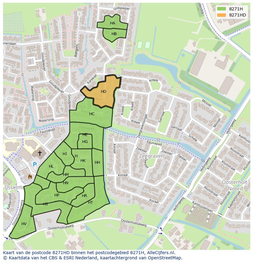 Afbeelding van het postcodegebied 8271 HD op de kaart.