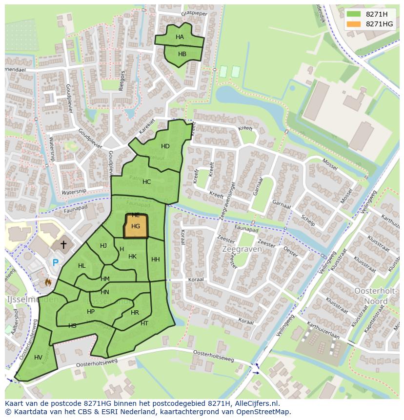 Afbeelding van het postcodegebied 8271 HG op de kaart.