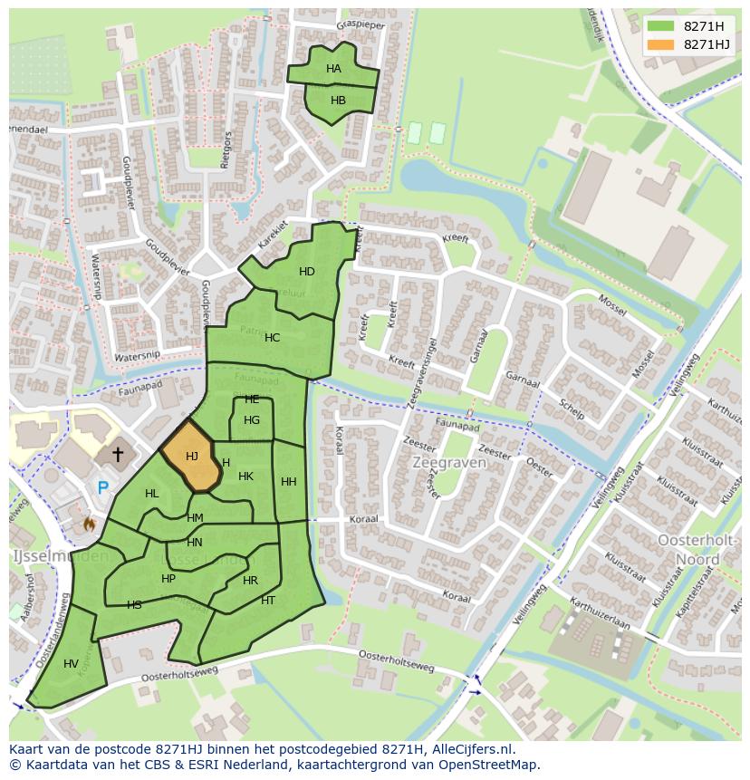 Afbeelding van het postcodegebied 8271 HJ op de kaart.