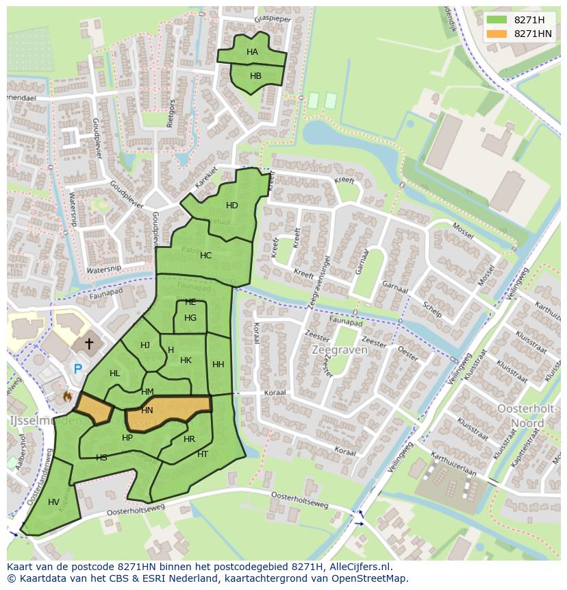 Afbeelding van het postcodegebied 8271 HN op de kaart.