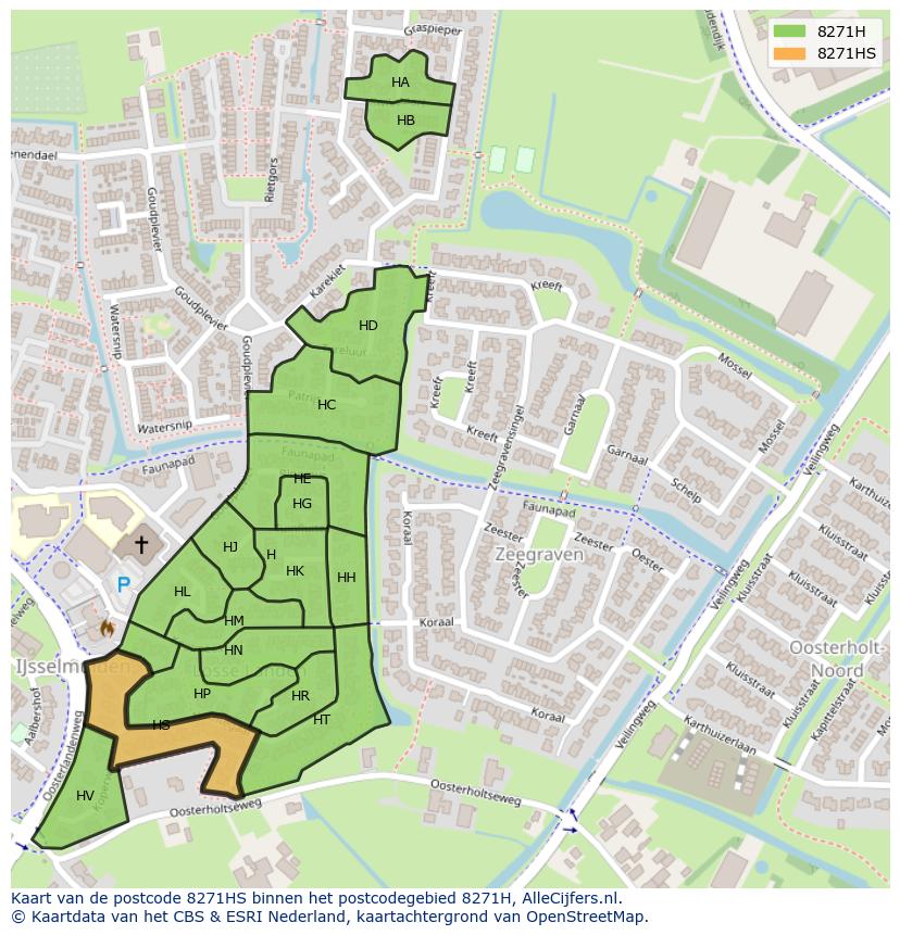 Afbeelding van het postcodegebied 8271 HS op de kaart.