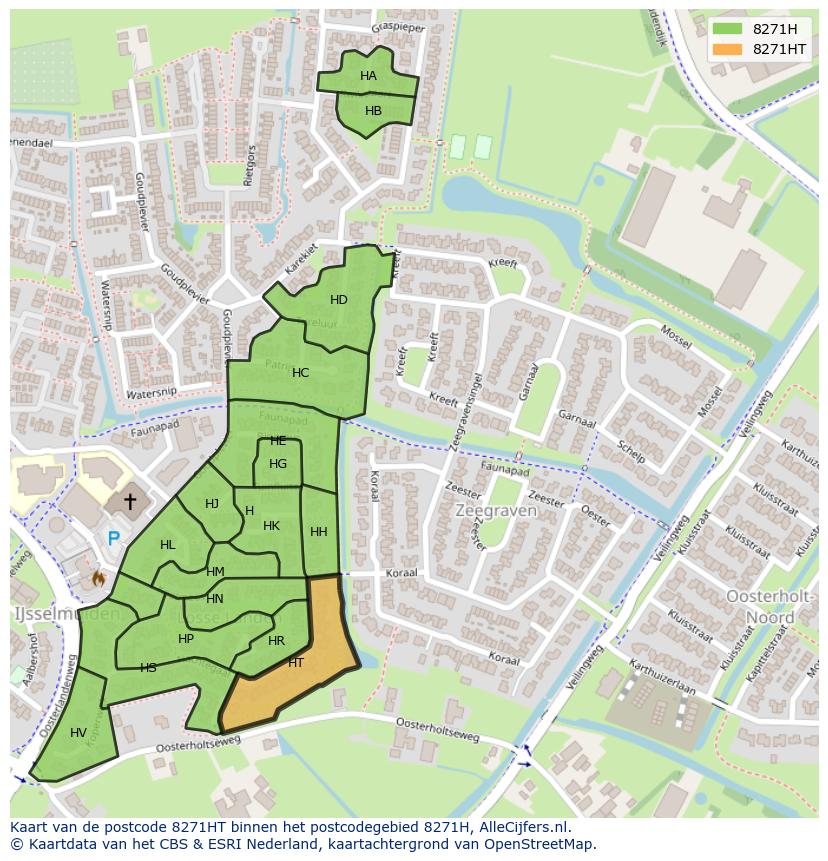 Afbeelding van het postcodegebied 8271 HT op de kaart.