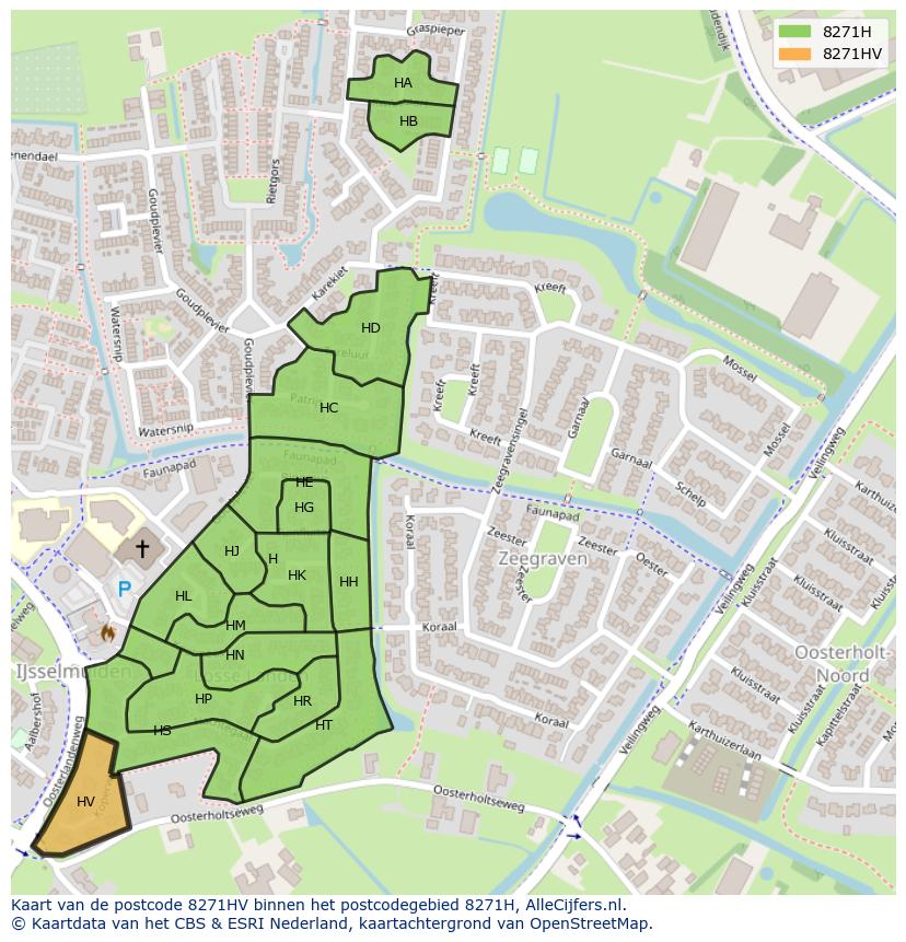 Afbeelding van het postcodegebied 8271 HV op de kaart.
