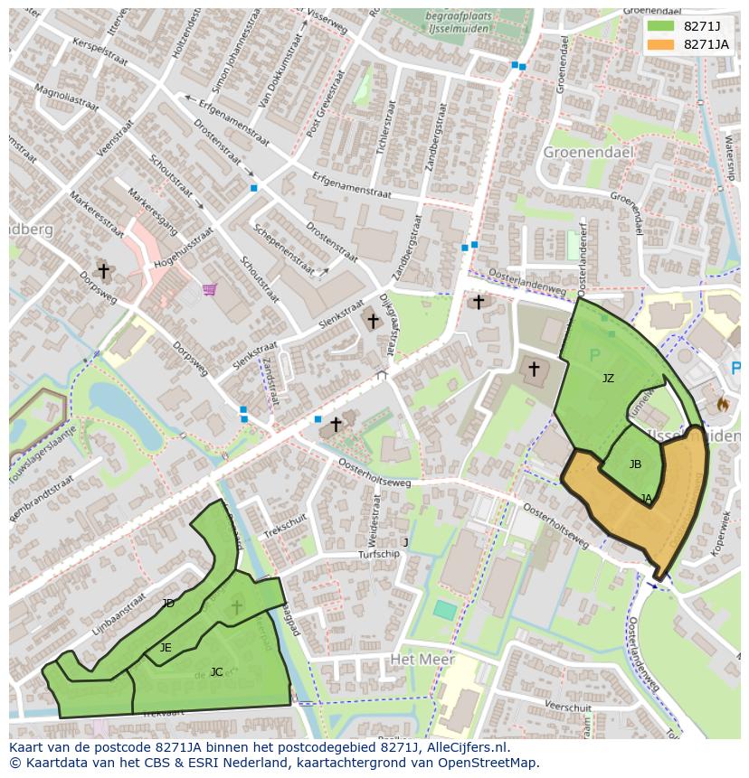 Afbeelding van het postcodegebied 8271 JA op de kaart.