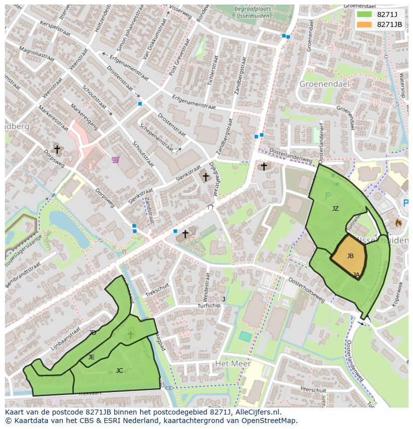 Afbeelding van het postcodegebied 8271 JB op de kaart.