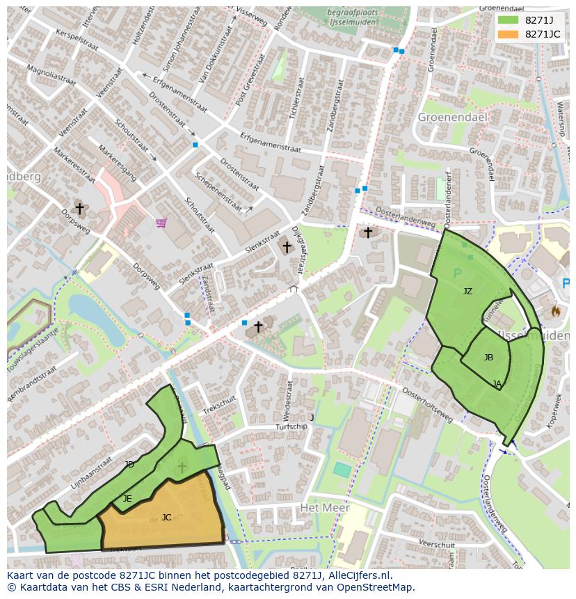 Afbeelding van het postcodegebied 8271 JC op de kaart.