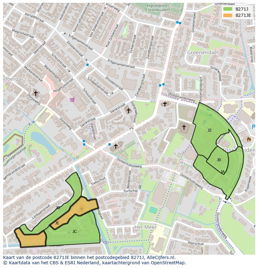 Afbeelding van het postcodegebied 8271 JE op de kaart.
