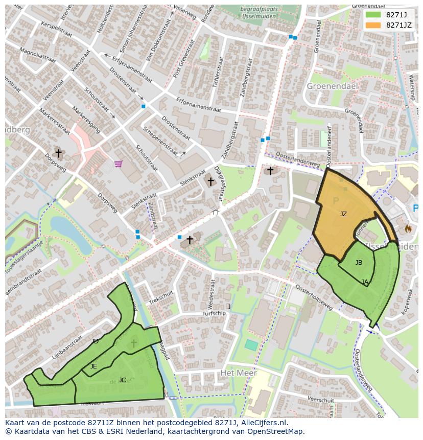 Afbeelding van het postcodegebied 8271 JZ op de kaart.