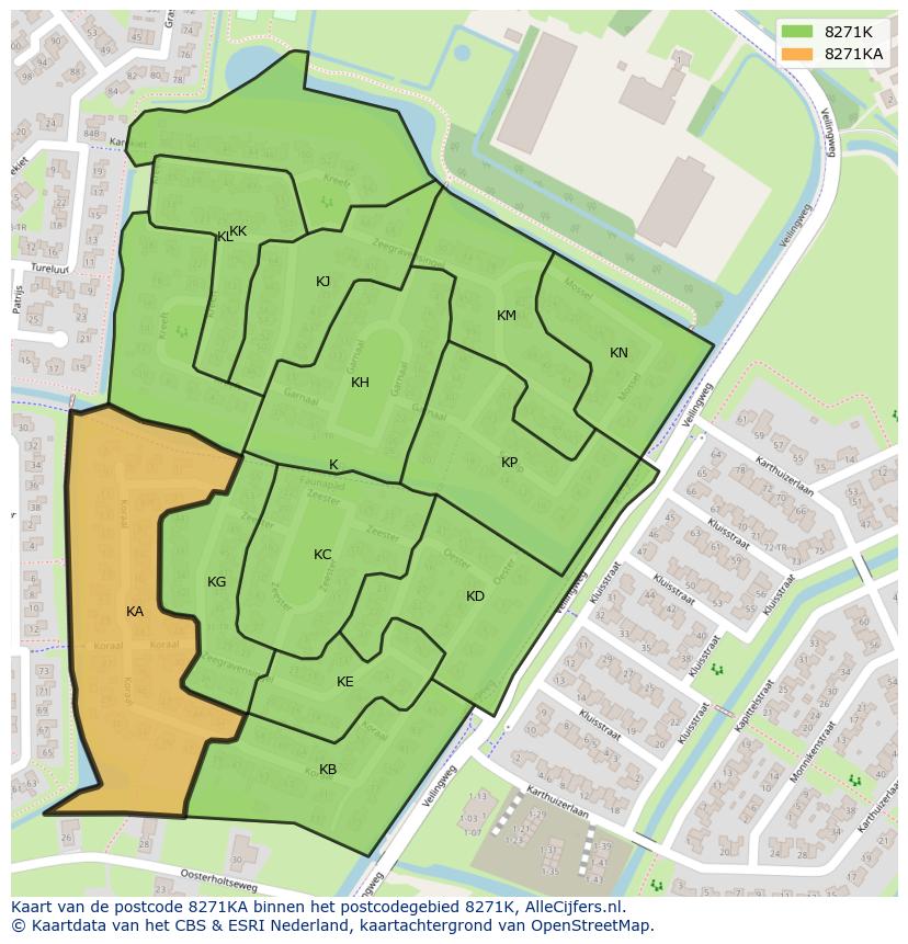 Afbeelding van het postcodegebied 8271 KA op de kaart.