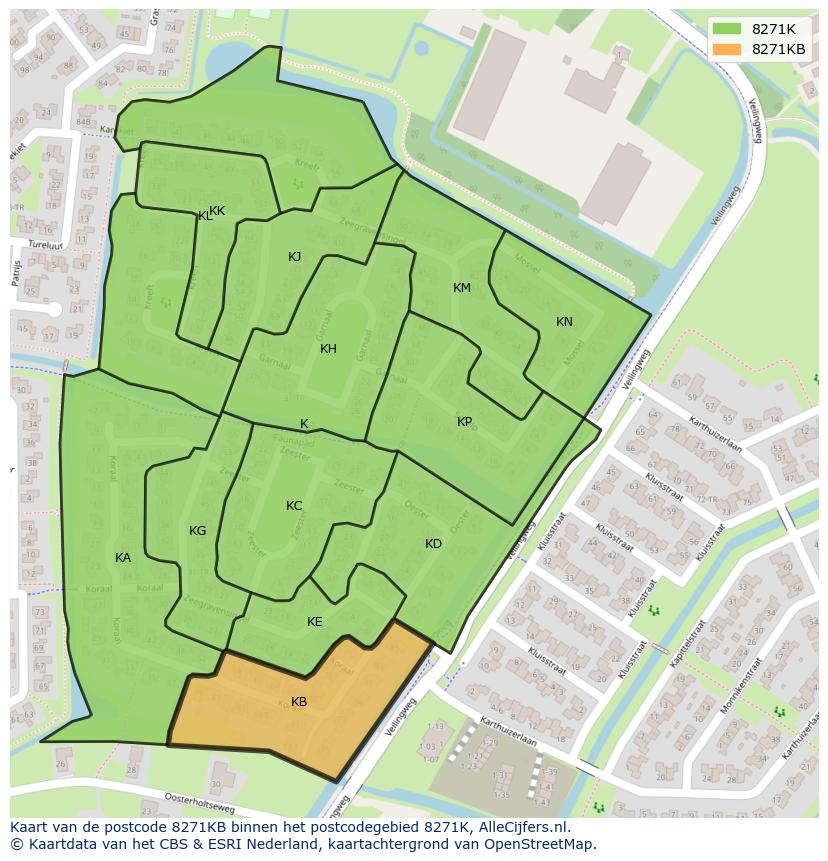 Afbeelding van het postcodegebied 8271 KB op de kaart.