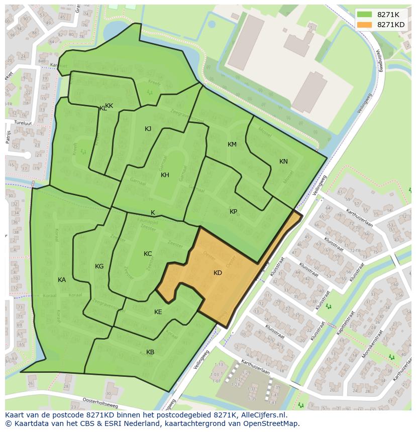 Afbeelding van het postcodegebied 8271 KD op de kaart.