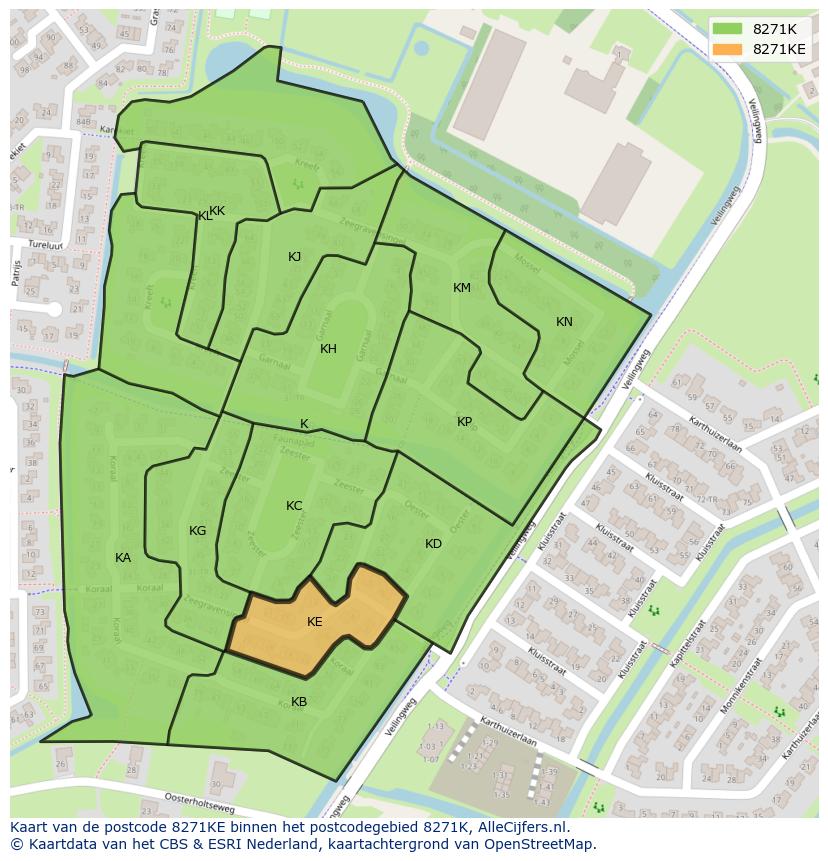 Afbeelding van het postcodegebied 8271 KE op de kaart.