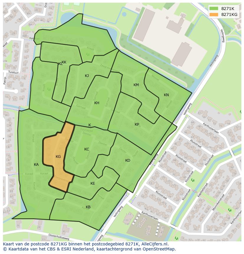 Afbeelding van het postcodegebied 8271 KG op de kaart.